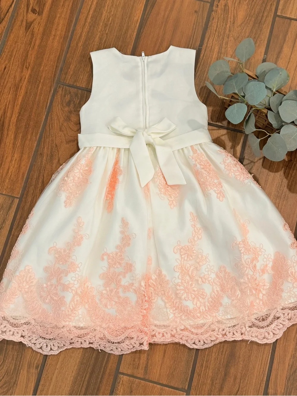 Girls Ivory and Blush Lace Fit & Flare Special Occasion Dress